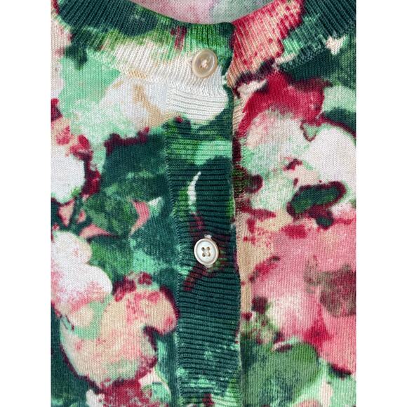 Talbots Women's S Green Red Pink Floral Button Up Cardigan Sweater - Picture 2 of 5